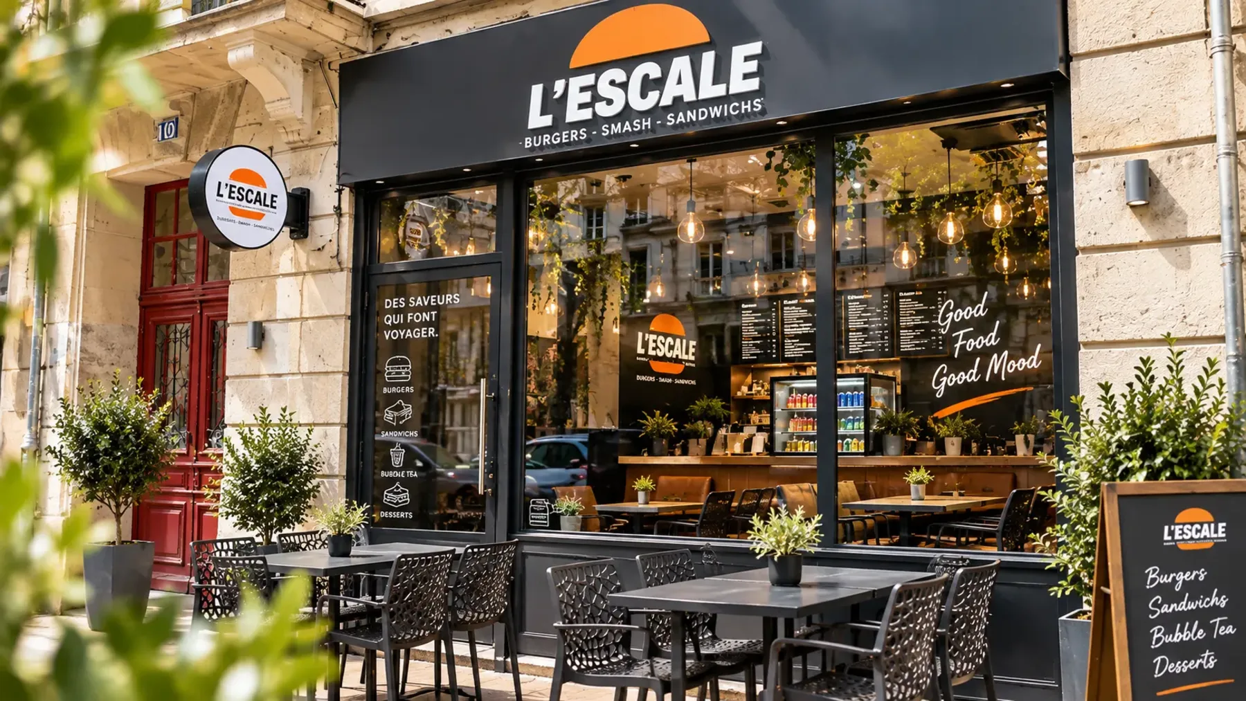 Façade et terrasse du restaurant L'Escale, 16 rue des Augustins à Metz